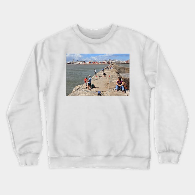 Escollera Sarandí with Fishermen - Montevideo, Uruguay Crewneck Sweatshirt by holgermader